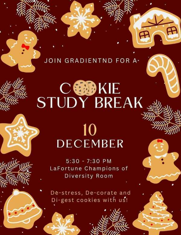 Flyer for Cookie Study Break on December 10th.