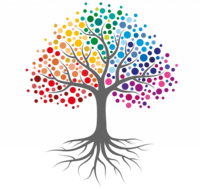 graphic of a tree with rainbow leaves, representing professional growth